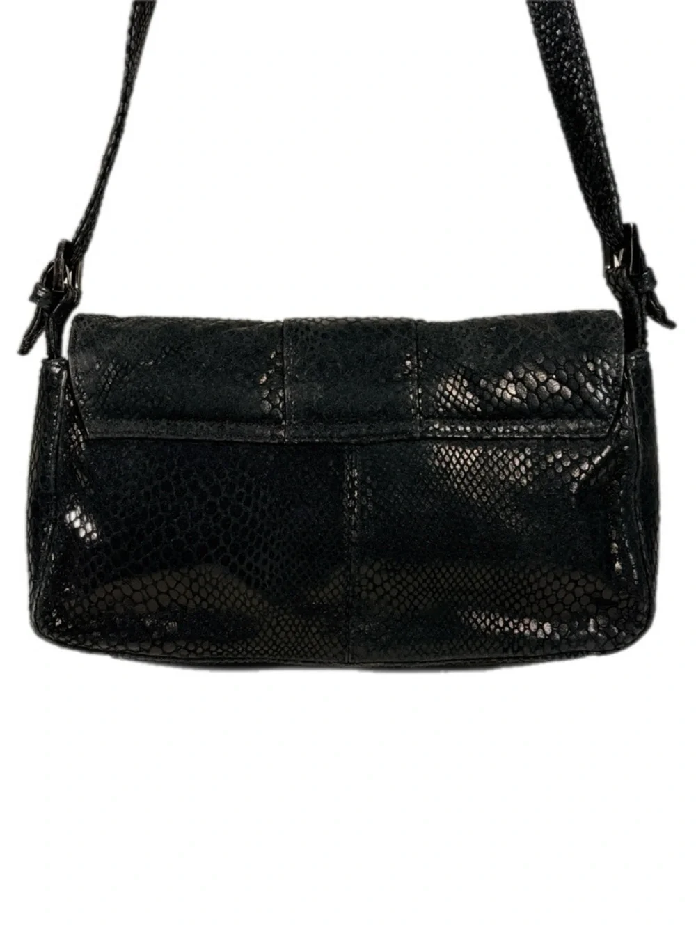 Studio Imports | Textured Black Shoulder Bag Flap Closure Snakeskin print
